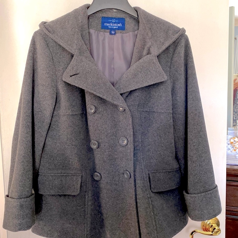 Mackintosh of New England 60% wool jacket with hood. Like new.